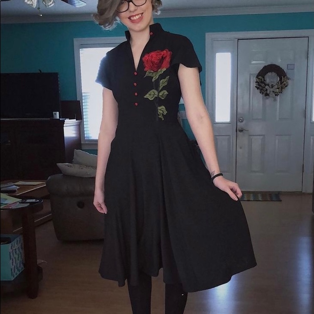 Unique Vintage 1950s Red Rose dress